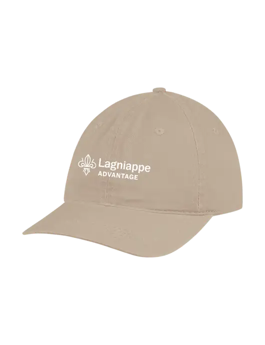 Garment Washed Unstructured Twill Tan Cap w/Lagniappe Advantages Logo
