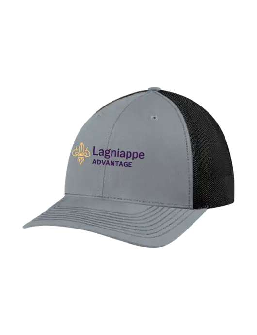 Richardson Adjustable Snapback Original 112 Trucker Cap Heather Grey w/Black Mesh w/Lagniappe Advantages Logo