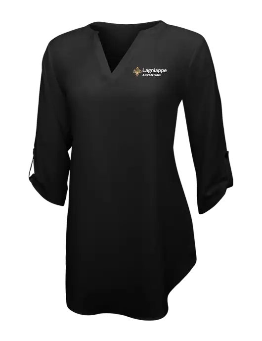 Womens Black 3/4 Sleeve Tunic Blouse w/Lagniappe Advantages Logo