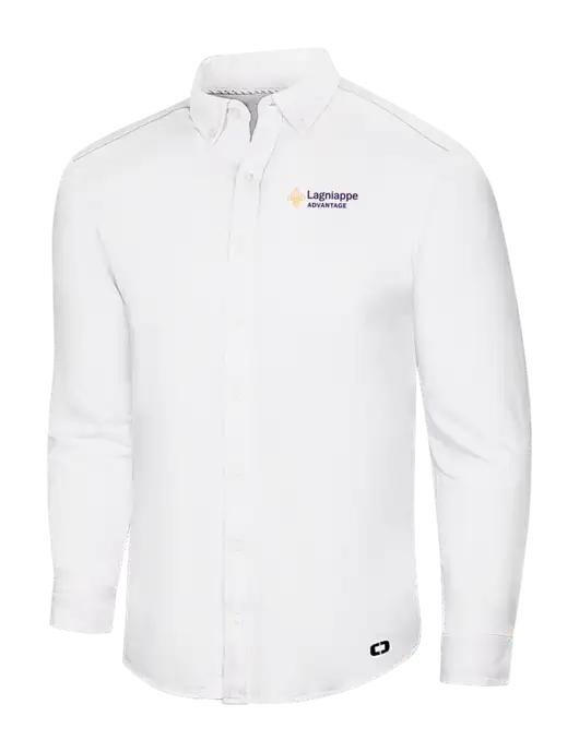 OGIO Bright White Modern Code Stretch Button-Up Shirt w/Lagniappe Advantages Logo