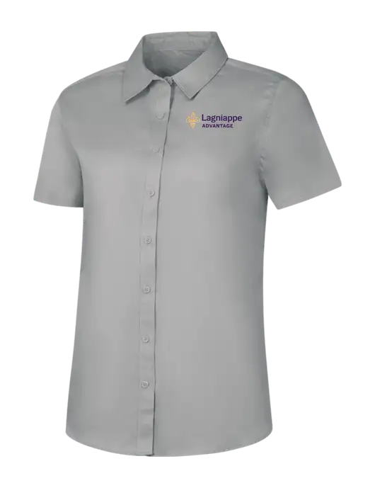 Womens Light Grey Short Sleeve Superpro React Twill Shirt w/Lagniappe Advantages Logo