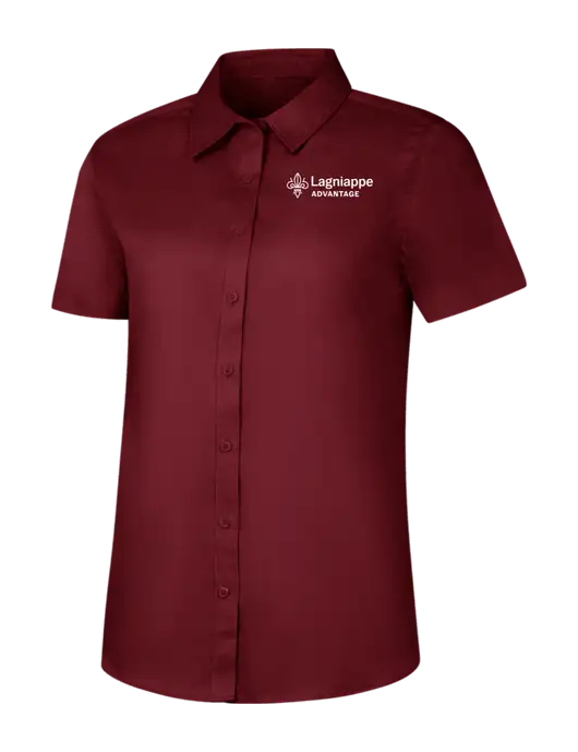 Womens Maroon Short Sleeve Superpro React Twill Shirt w/Lagniappe Advantages Logo
