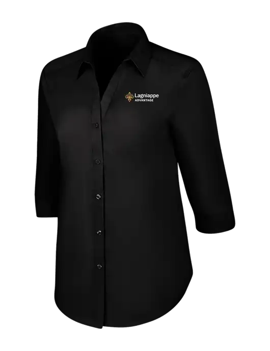 Womens Black 3/4 Sleeve Carefree Poplin Shirt w/Lagniappe Advantages Logo
