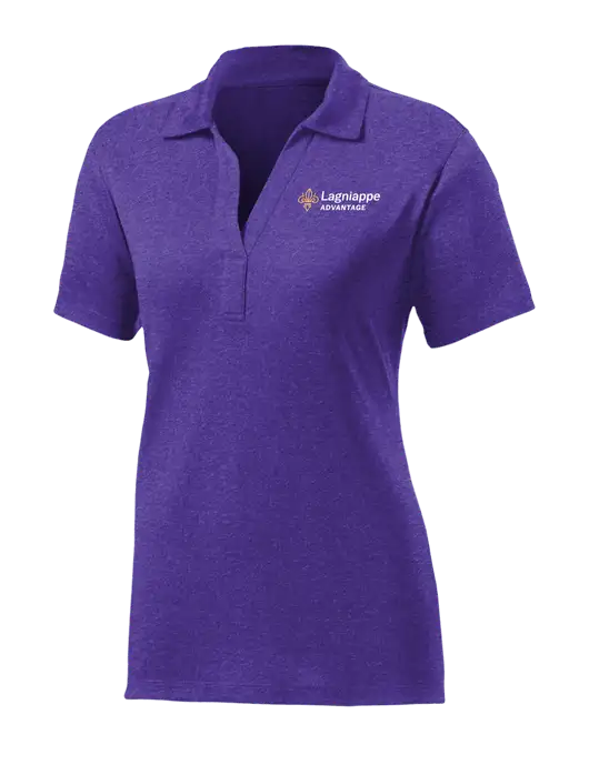 Womens Purple Heather Contender Polo w/Lagniappe Advantages Logo