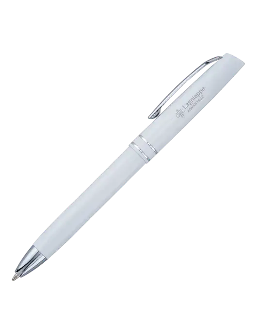 White Anguilla Black Ink Pen w/Lagniappe Advantages Logo