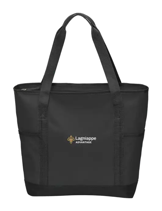 On the Go Black/Black Tote w/Lagniappe Advantages Logo