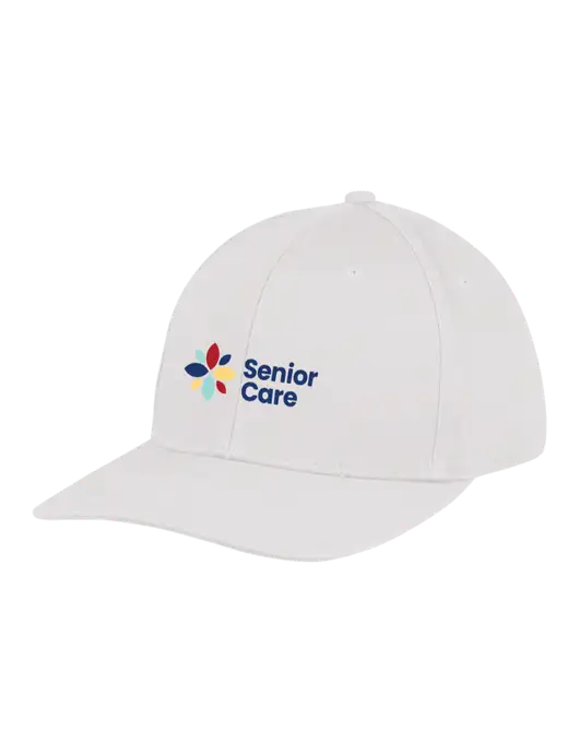 Premium Modern Structured Twill White Snapback Cap w/NHC Senior Care Logo