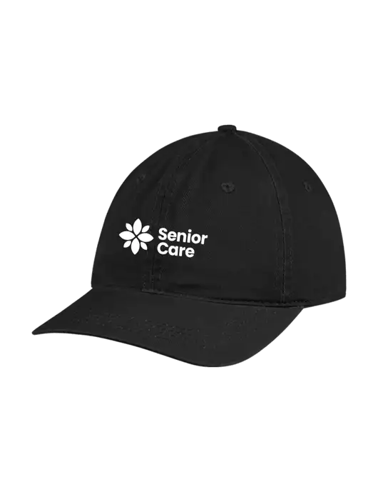 Garment Washed Unstructured Twill Black Cap w/NHC Senior Care Logo