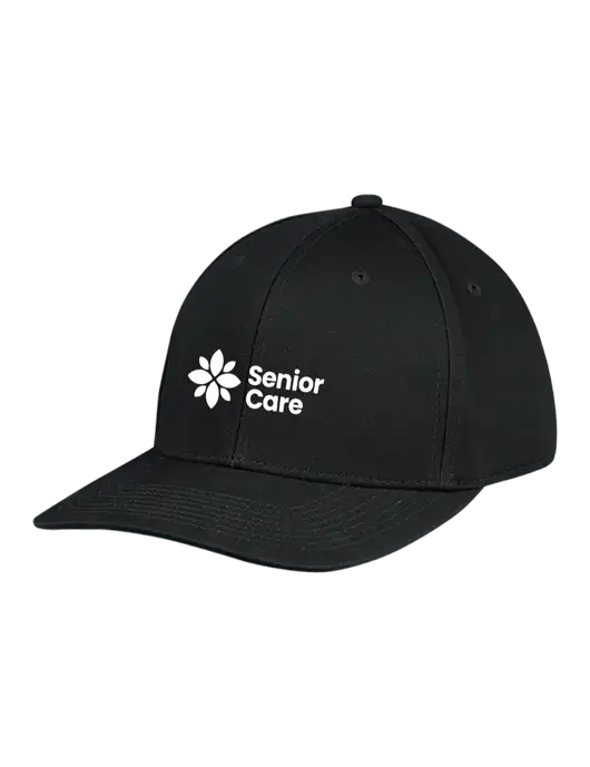 Premium Modern Structured Twill Black Snapback Cap w/NHC Senior Care Logo