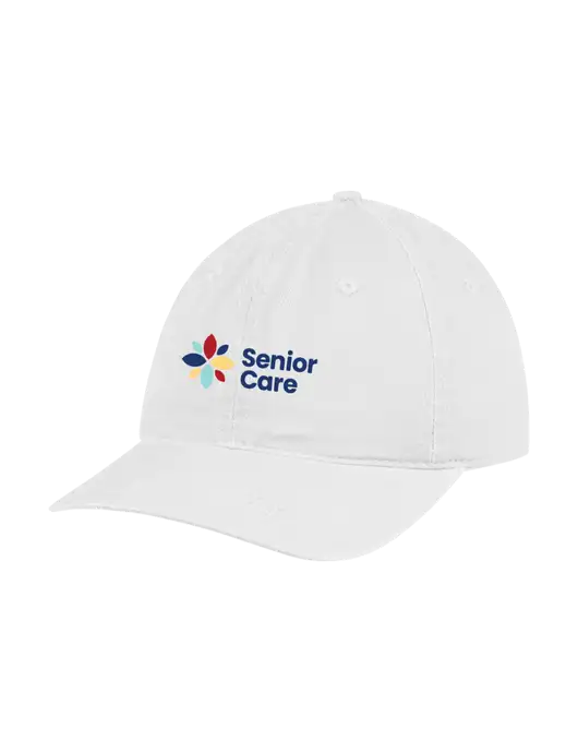 Garment Washed Unstructured Twill White Cap w/NHC Senior Care Logo
