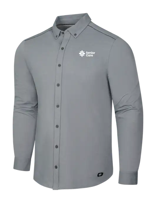 OGIO Medium Grey Heather Modern Code Stretch Button-Up Shirt w/NHC Senior Care Logo