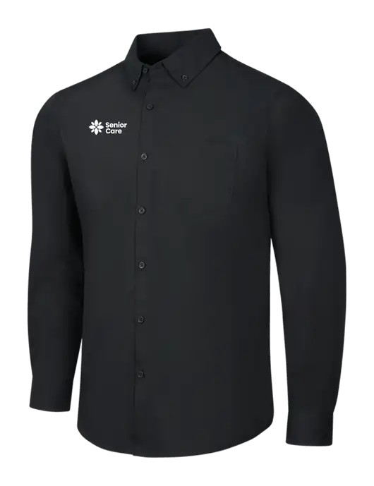 Black Long Sleeve Carefree Poplin Shirt w/NHC Senior Care Logo