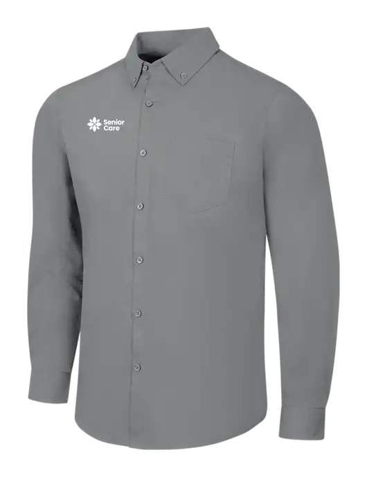 Medium Grey Long Sleeve Carefree Poplin Shirt w/NHC Senior Care Logo