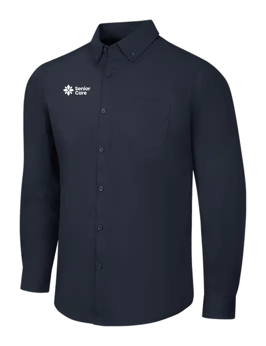 Navy Long Sleeve Carefree Poplin Shirt w/NHC Senior Care Logo