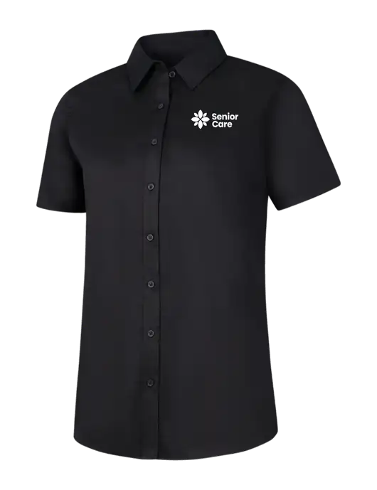 Womens Black Short Sleeve Superpro React Twill Shirt w/NHC Senior Care Logo
