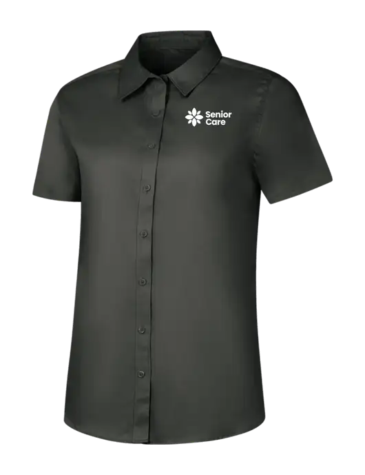 Womens Dark Grey Short Sleeve Superpro React Twill Shirt w/NHC Senior Care Logo