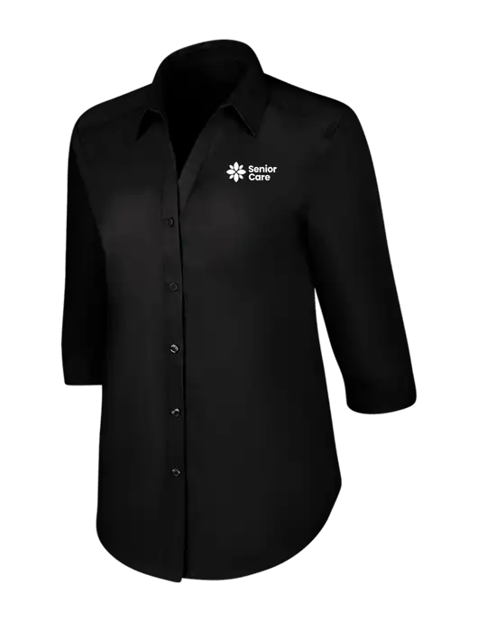 Womens Black 3/4 Sleeve Carefree Poplin Shirt w/NHC Senior Care Logo