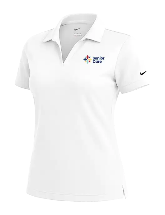 NIKE White Womens Dri-Fit Micro Pique Polo w/NHC Senior Care Logo