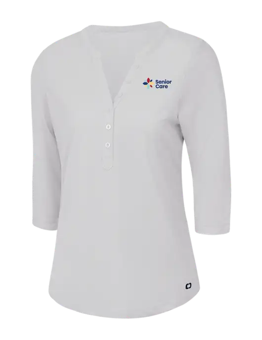 OGIO Bright White Jewel Henley w/NHC Senior Care Logo