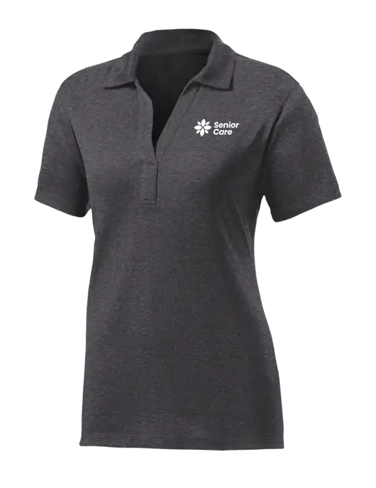 Womens Dark Grey Heather Contender Polo w/NHC Senior Care Logo