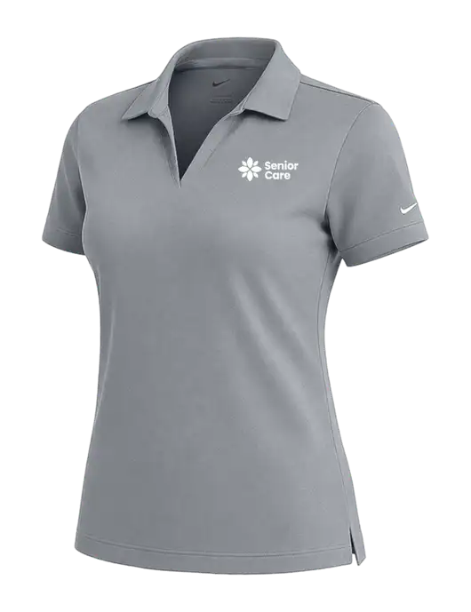 NIKE Medium Grey Womens Dri-Fit Micro Pique Polo w/NHC Senior Care Logo