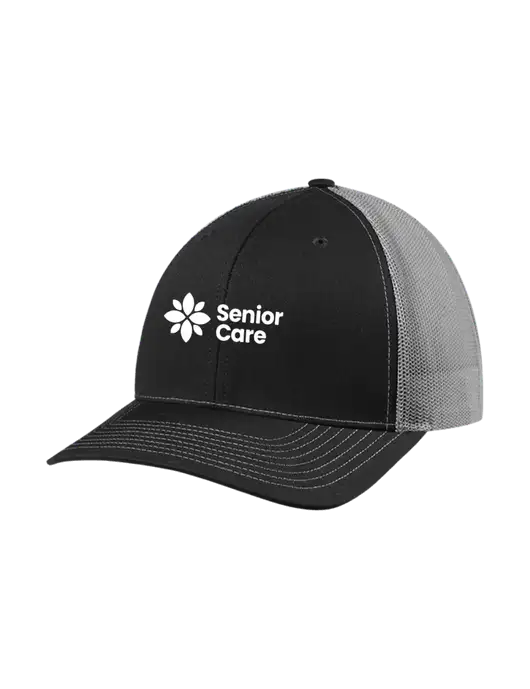 Richardson Adjustable Snapback Original 112 Trucker Cap Black w/Charcoal Mesh w/NHC Senior Care Logo