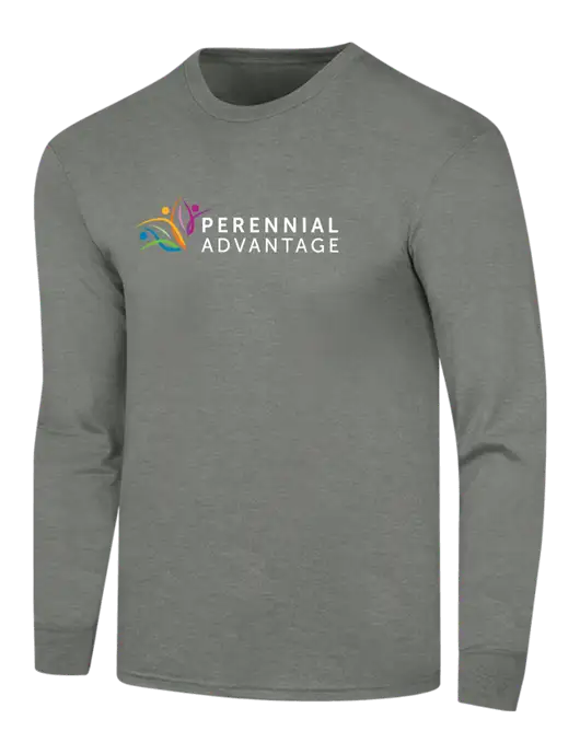 Simply Soft Long Sleeve Heathered Charcoal 4.5 oz, Poly/Combed Ring Spun Cotton T-Shirt w/Perennial Advantage Logo