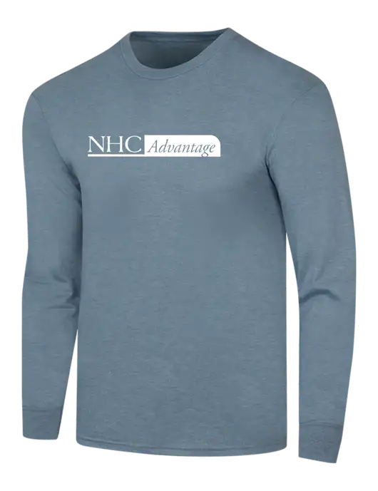 Simply Soft Long Sleeve Slate Blue Heather 4.5 oz, Poly/Combed Ring Spun Cotton T-Shirt w/NHC Advantage Logo