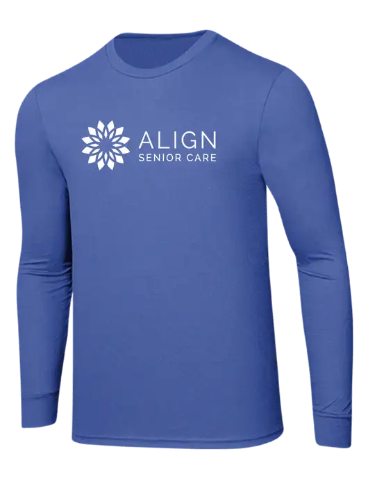 Simply Soft Long Sleeve Royal Frost 4.5 oz, Poly/Combed Ring Spun Cotton T-Shirt w/Align Senior Care Logo
