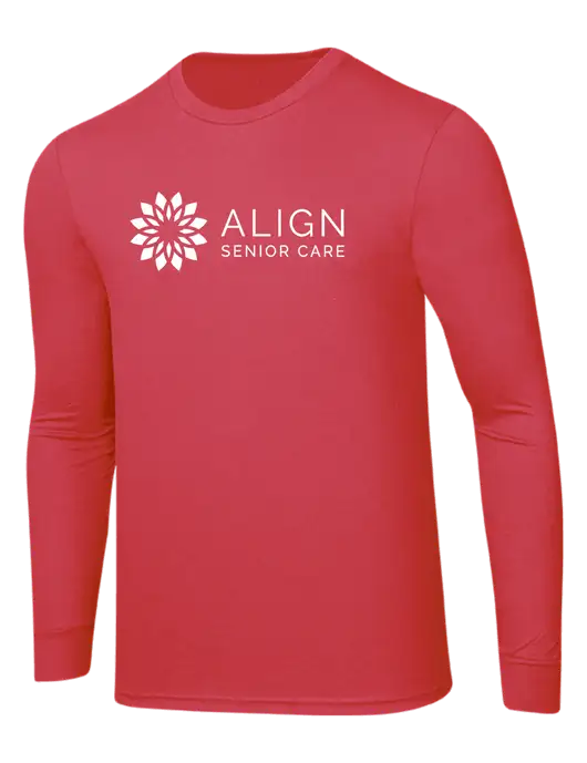 Simply Soft Long Sleeve Red Frost 4.5 oz, Poly/Combed Ring Spun Cotton T-Shirt w/Align Senior Care Logo