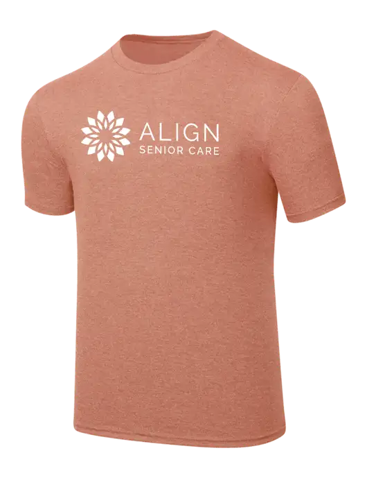 Simply Soft Heathered Light Peach 4.5oz  Poly/Combed Ring Spun Cotton T-Shirt w/Align Senior Care Logo