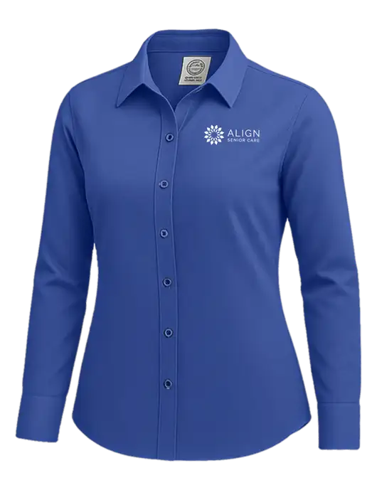 Brooks Brothers Womens Royal Blue Wrinkle-Free Stretch Nailhead Shirt w/Align Senior Care Logo
