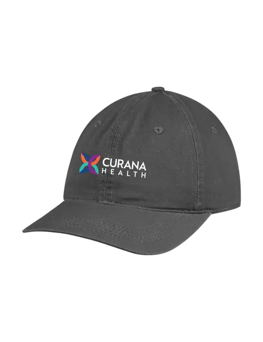 Garment Washed Unstructured Twill Charcoal Cap w/Curana Health Logo