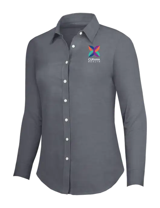 Dark Grey Womens SuperPro Oxford Shirt w/Curana Health Logo