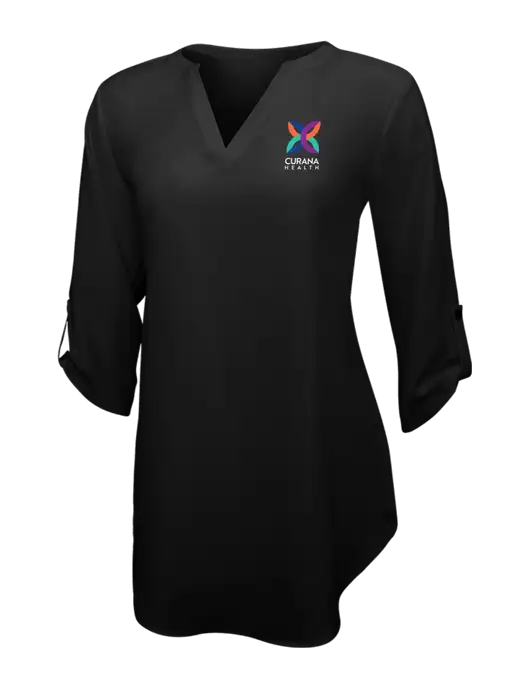Womens Black 3/4 Sleeve Tunic Blouse w/Curana Health Logo