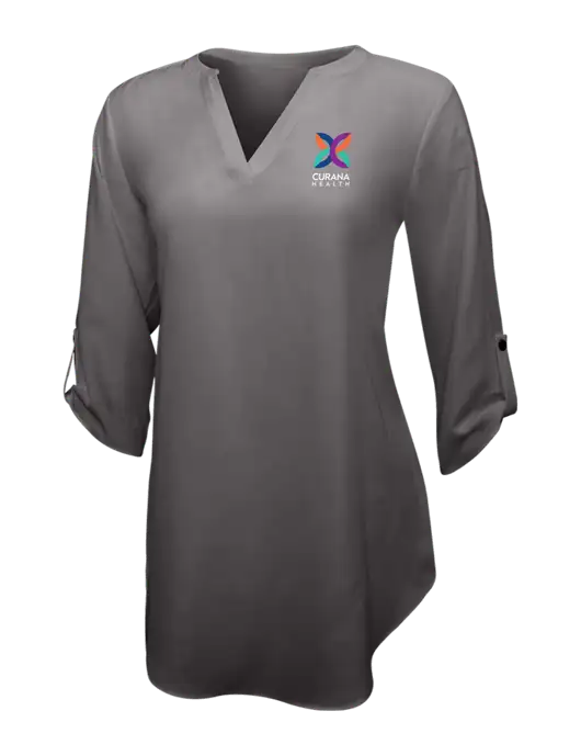 Dark Grey Womens 3/4 Sleeve Tunic Blouse w/Curana Health Logo