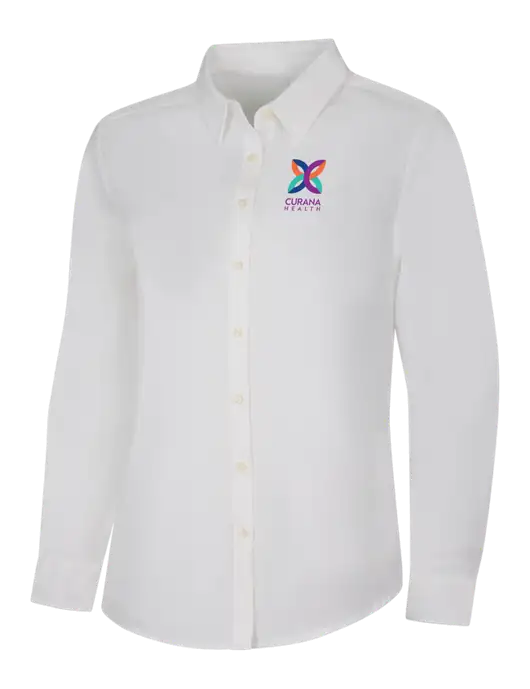 Womens White Long Sleeve Superpro React Twill Shirt w/Curana Health Logo