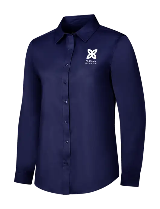 Navy Womens Long Sleeve Superpro React Twill Shirt w/Curana Health Logo