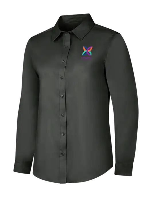Dark Grey Womens Long Sleeve Superpro React Twill Shirt w/Curana Health Logo