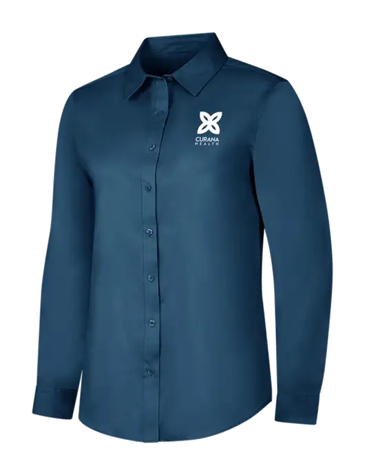 Light Navy Womens Long Sleeve Superpro React Twill Shirt w/Curana Health Logo