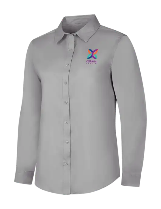 Light Grey Womens Long Sleeve Superpro React Twill Shirt w/Curana Health Logo