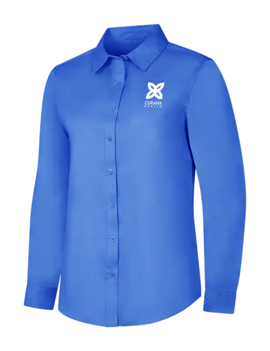 Dark Carolina Blue Womens Long Sleeve Superpro React Twill Shirt w/Curana Health Logo