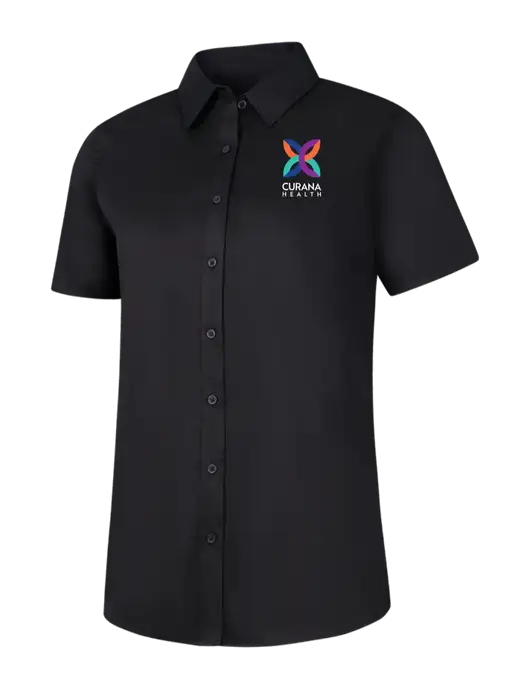 Womens Black Short Sleeve Superpro React Twill Shirt w/Curana Health Logo