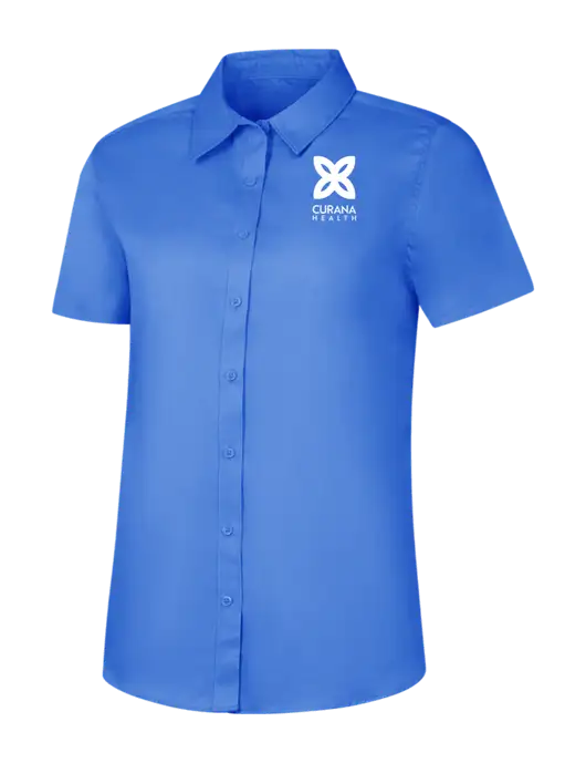 Womens Dark Carolina Blue Short Sleeve Superpro React Twill Shirt w/Curana Health Logo