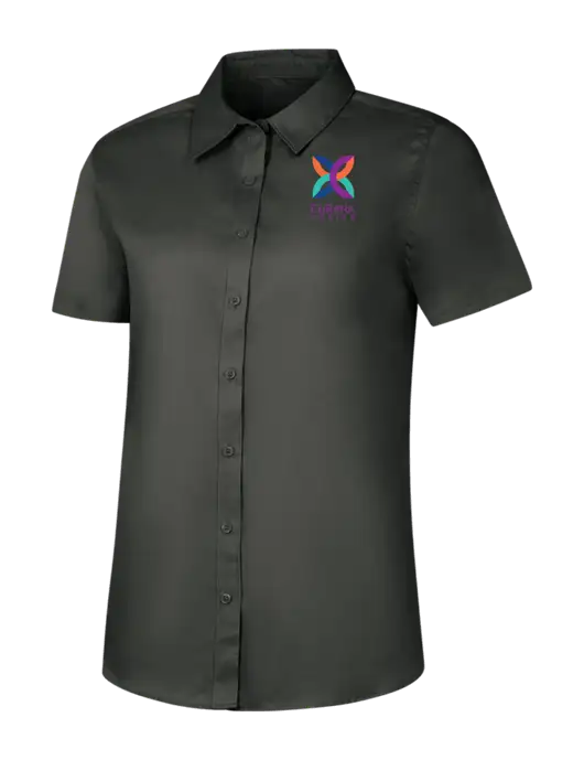 Womens Dark Grey Short Sleeve Superpro React Twill Shirt w/Curana Health Logo