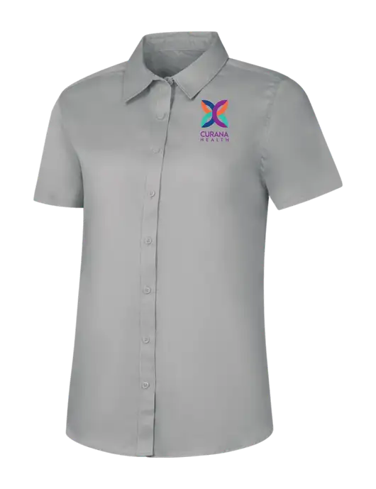 Womens Light Grey Short Sleeve Superpro React Twill Shirt w/Curana Health Logo
