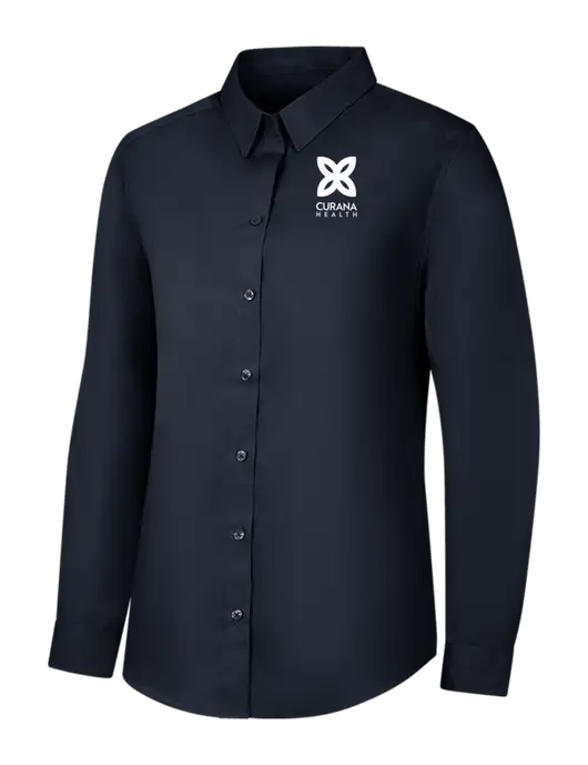 Womens River Blue Navy Long Sleeve Carefree Poplin Shirt w/Curana Health Logo