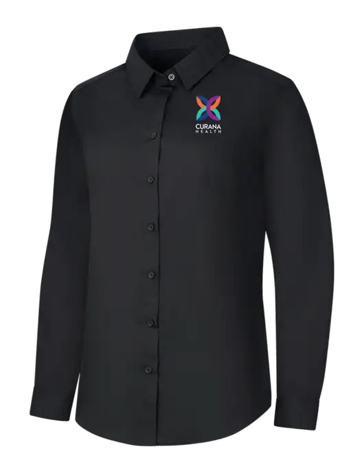 Womens Black Long Sleeve Carefree Poplin Shirt w/Curana Health Logo