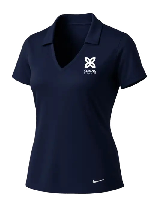 NIKE Dark Navy Womens Dri-Fit Vertical Mesh Polo w/Curana Health Logo
