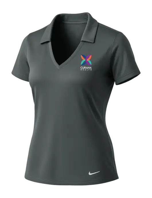 NIKE Dark Grey Womens Dri-Fit Vertical Mesh Polo w/Curana Health Logo